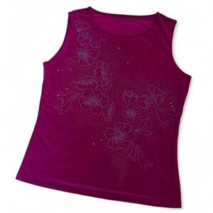 Size Medium Floral Embellished Sleeveless Top - Magenta